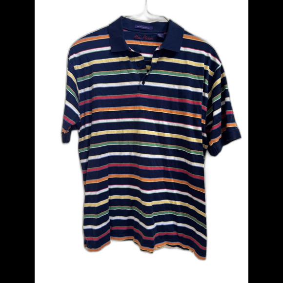 Alan Flusser Golf Mens Striped 2 Button Polo Shirt Size Large - Picture 1 of 6